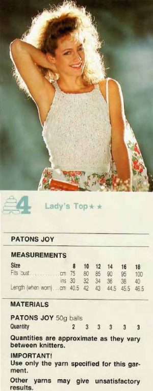 Patons Joy Book 774 - 4 ladys top front