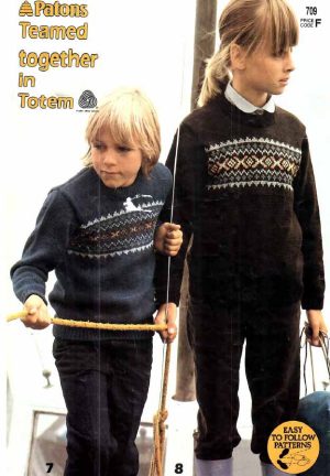 Patons 709 - Teamed together in Totem - gallery image - 7 boys 8 girls jumpers